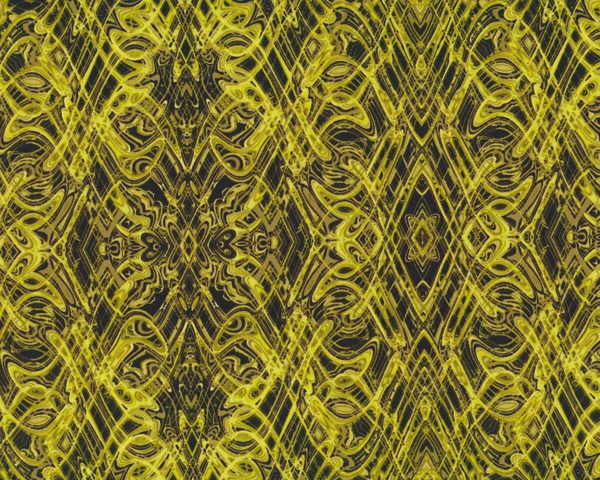 Patchworkstoff KISMET FLASH DANCE, Wellen-Kaleidoskop-Muster, zitronengelb
