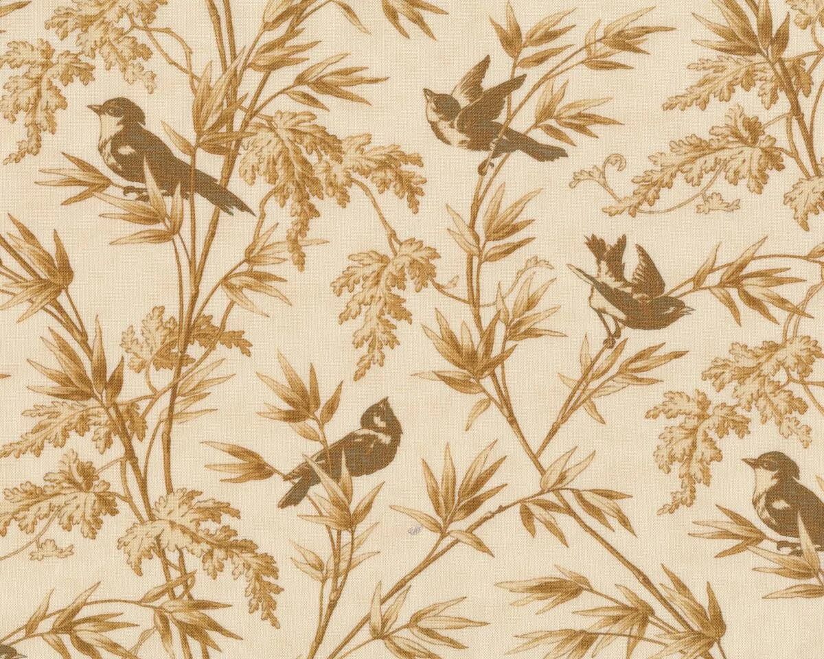 Patchworkstoff LARKSPUR, Vögel auf Zweigen, hellbeige-hellbraun, Moda Fabrics