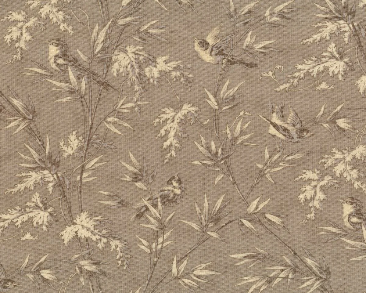 Patchworkstoff LARKSPUR, Vögel auf Zweigen, helles schlammbraun-hellbeige, Moda Fabrics