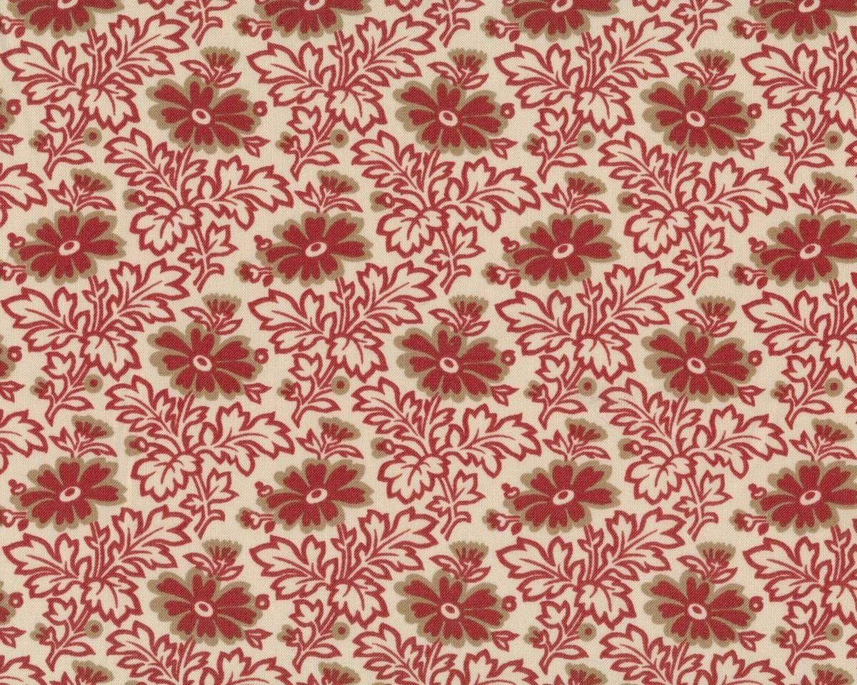 Patchworkstoff LE MARAIS, Vintage-Blumen, hellbeige-stumpfes rot, Moda Fabrics