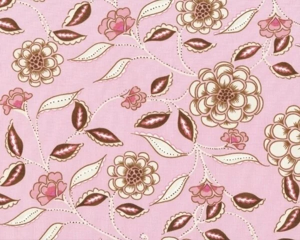 Patchworkstoff "Leanika" mit gefüllten Rosen, rosa-braun