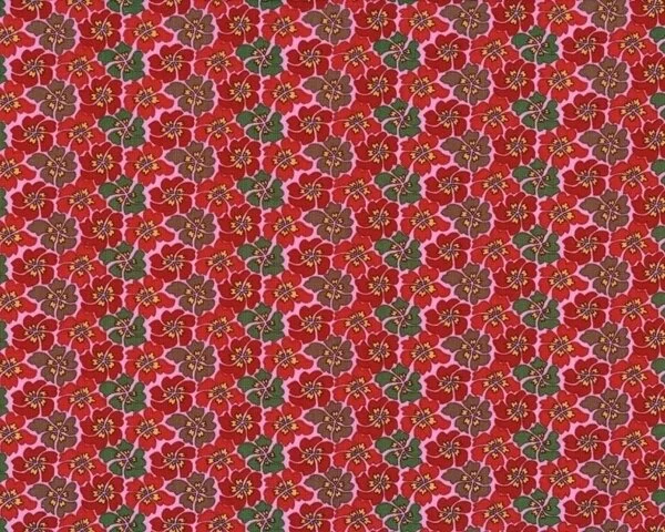 Patchworkstoff "Liberty Mayfair" mit Blütenmosaik, rot-grün