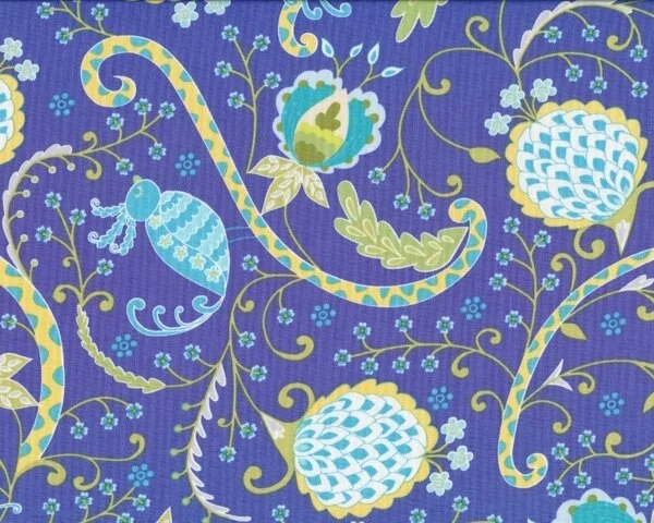 Patchworkstoff LITTLE AZALEA, Paradiesvogel, ultramarinblau-türkis