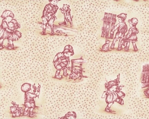 Patchworkstoff "Little Darlings" mit süßen Kinderbildern nach Hummel, altrosa-hellbeige