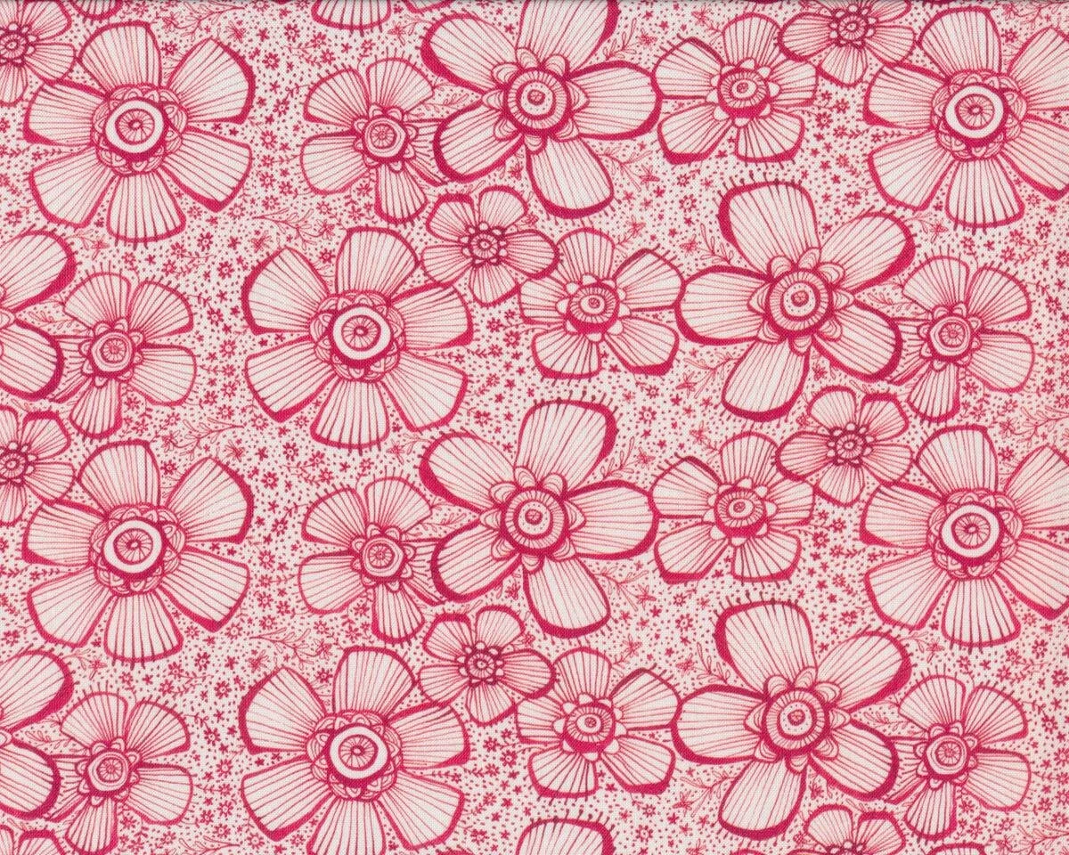 Patchworkstoff LOVE IS SPOKEN HERE, Blumen, rot, Cori Dantini