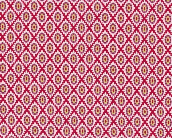 Patchworkstoff "Love & Joy" mit Blüten-Rauten-Muster, rot-weiß