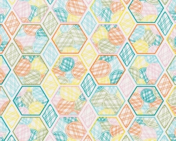 Patchworkstoff LOVELORN, Wabenmuster, petrol-orange-weiß