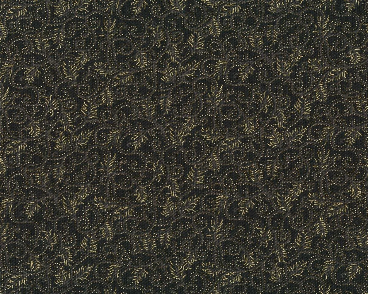 Patchworkstoff MAGNOLIA METALLICS, Ranken, schwarz, Moda Fabrics