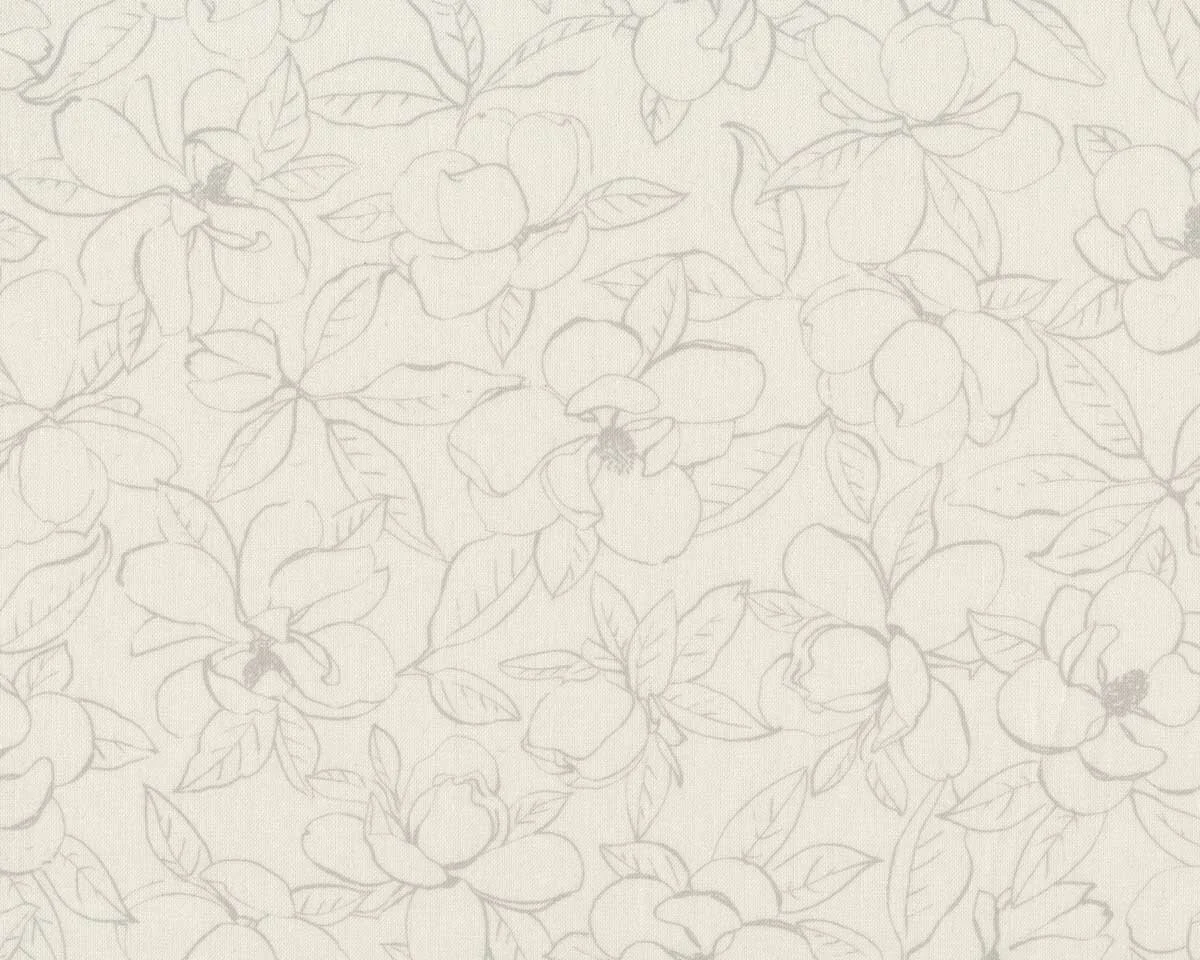 Patchworkstoff MAGNOLIAS, Blütenskizzen, weiß-grau, P&B Textiles