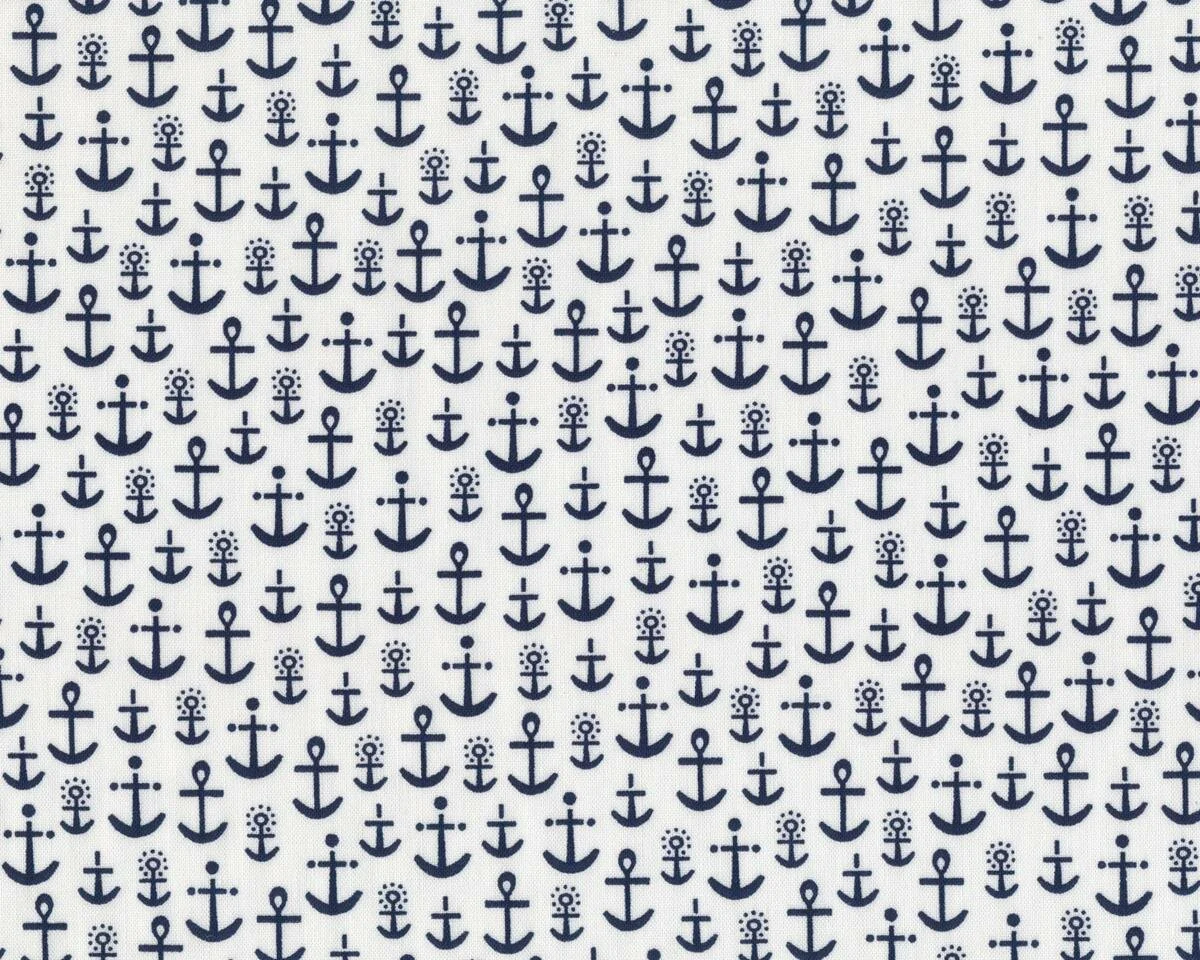 Patchworkstoff MESSAGE IN A BOTTLE, Anker, weiß-marineblau, Robert Kaufmann