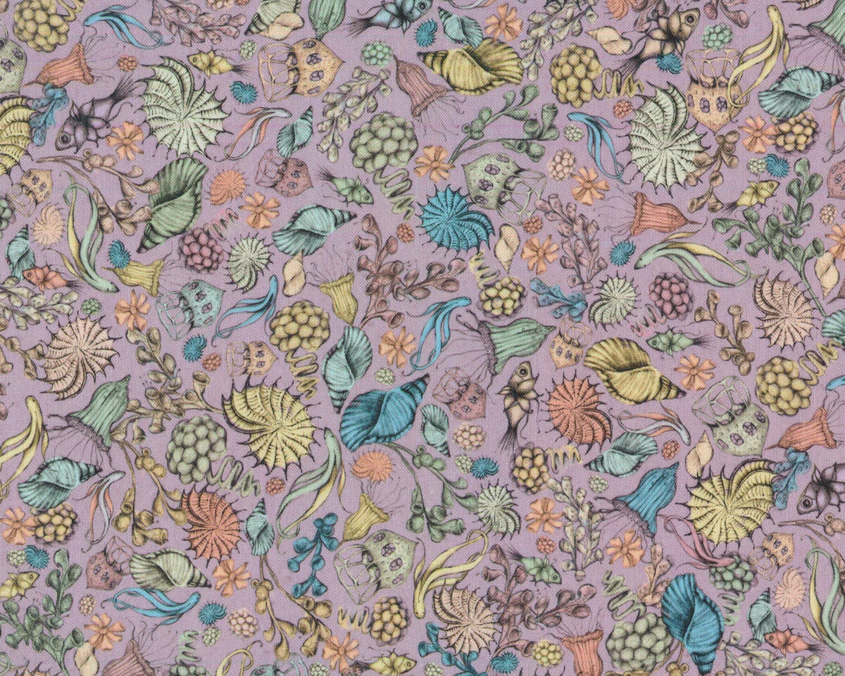 Patchworkstoff MIDNIGHT GARDEN, Muscheln, helllila, Santoro London