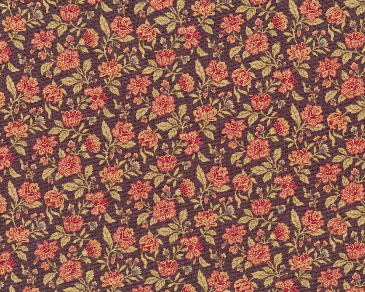 Patchworkstoff MILLE COULEURS, Blütenranken, stumpfes aubergine-pastellrot, Moda Fabrics