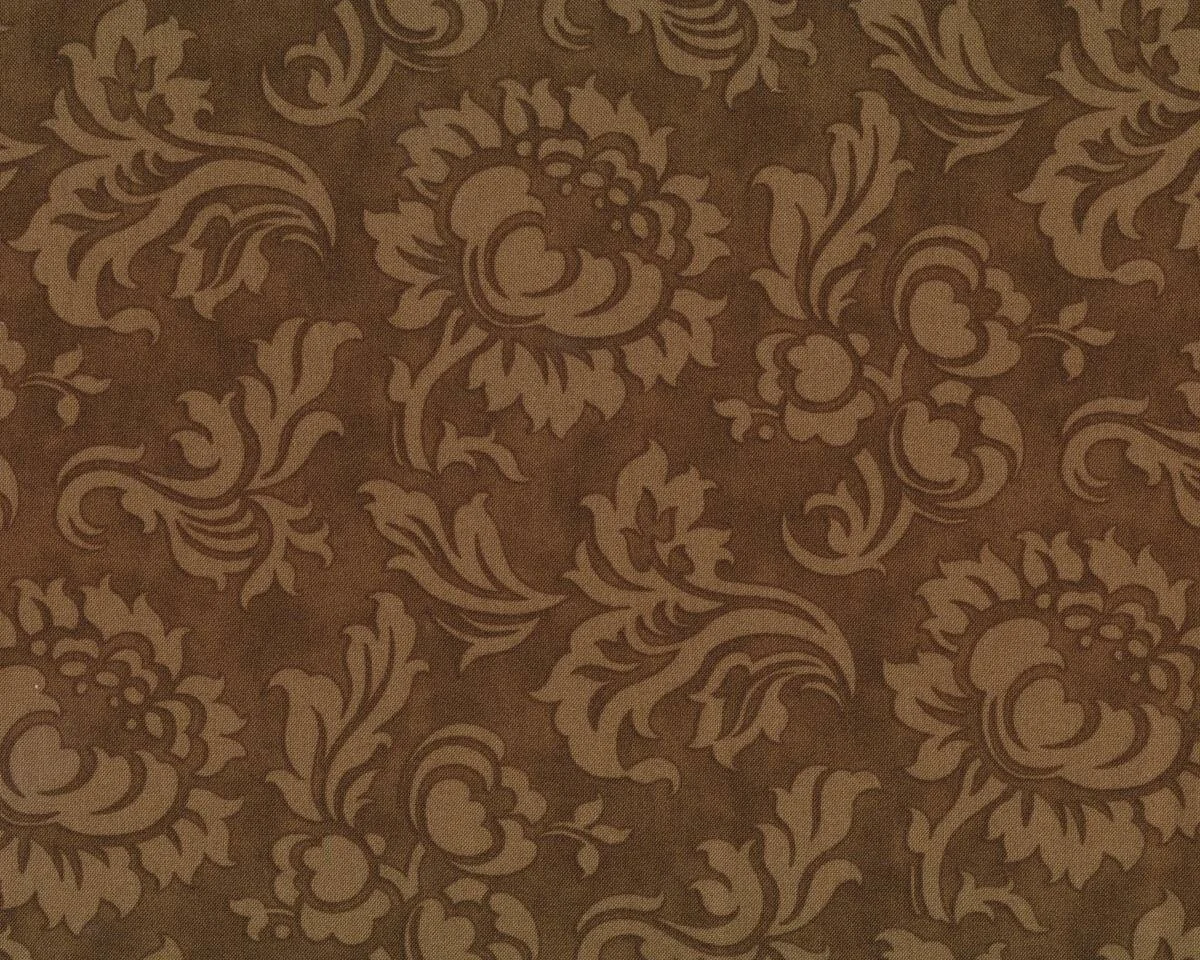 Patchworkstoff MILLE COULEURS, große Schablonen-Blüten, dunkelbraun, Moda Fabrics