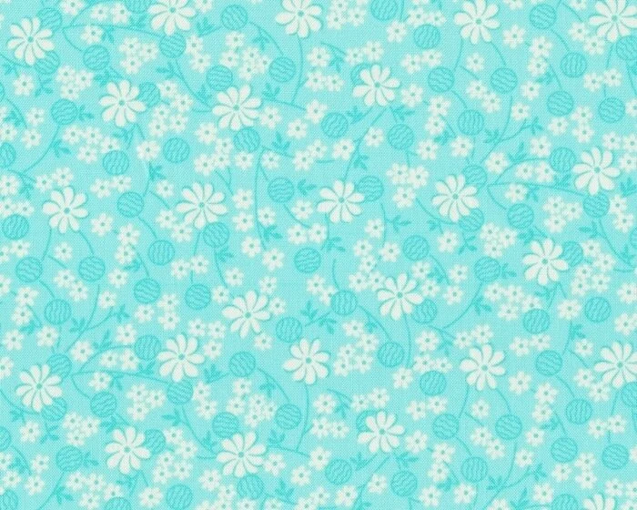 Patchworkstoff MISS KATE, Blümchen, helles türkis, Moda Fabrics