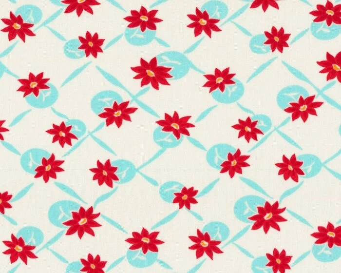 Patchworkstoff MISS KATE, Blüten-Gitter, helles türkis-rot, Moda Fabrics