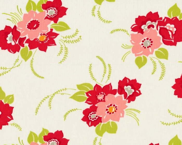 Patchworkstoff MISS KATE, Blumen-Bouquets, creme-lachsrosa, Moda Fabrics
