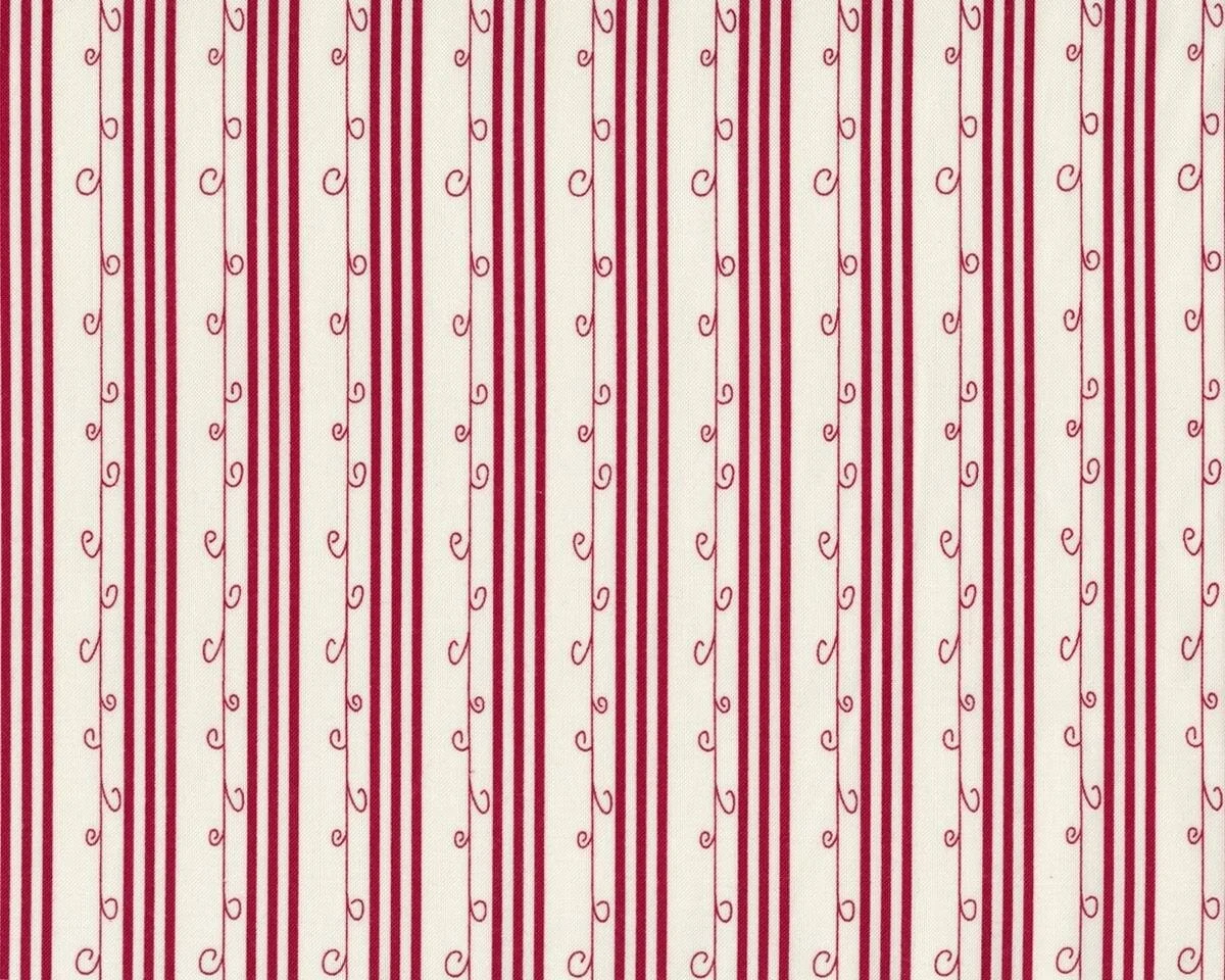 Patchworkstoff MISTLETOE LANE, Kringel-Streifen, wollweiß-dunkelrot, Moda Fabrics
