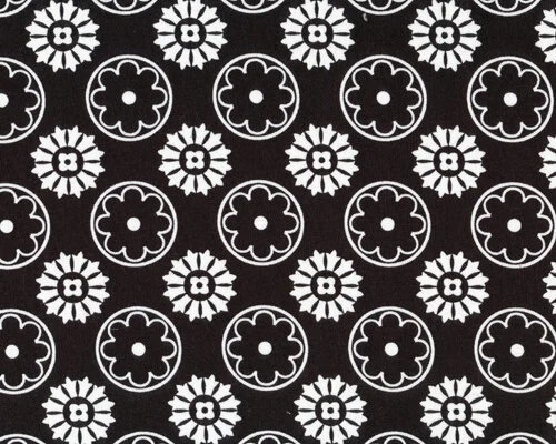 Patchworkstoff mit Blumenkreisen, weiß-schwarz