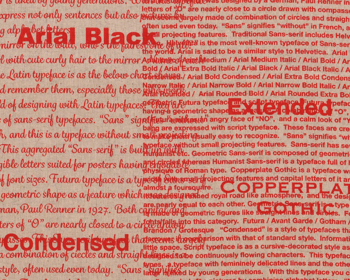 Patchworkstoff mit Leinen, Canvas FIRST OF INFINITY, Schrift, rot, Lecien
