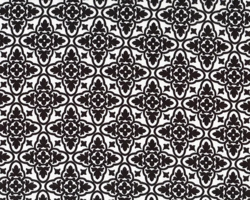 Patchworkstoff mit Vierer-Blütenornament, weiß-schwarz