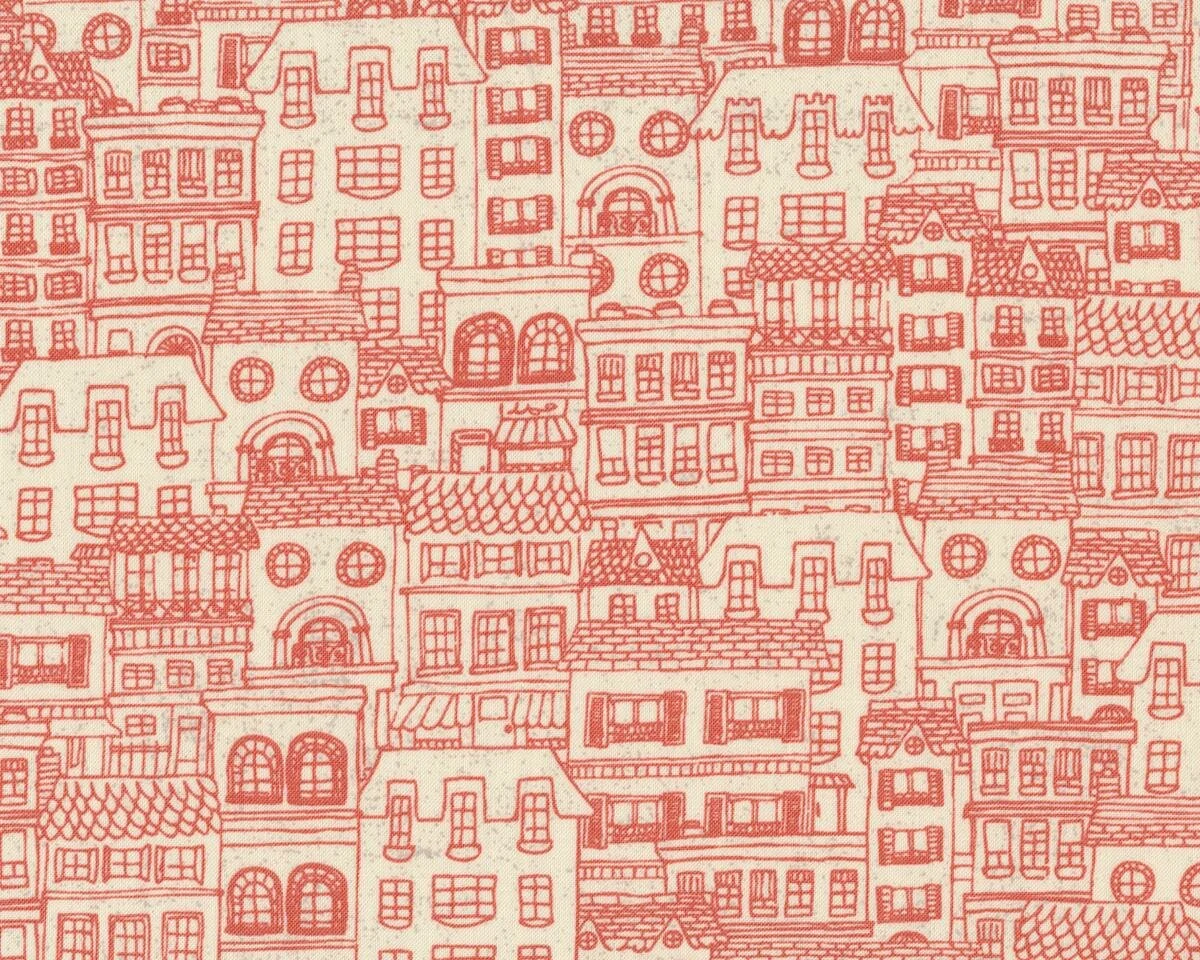 Patchworkstoff MON AMI, Häuser, creme-gedecktes terracotta, Moda Fabrics