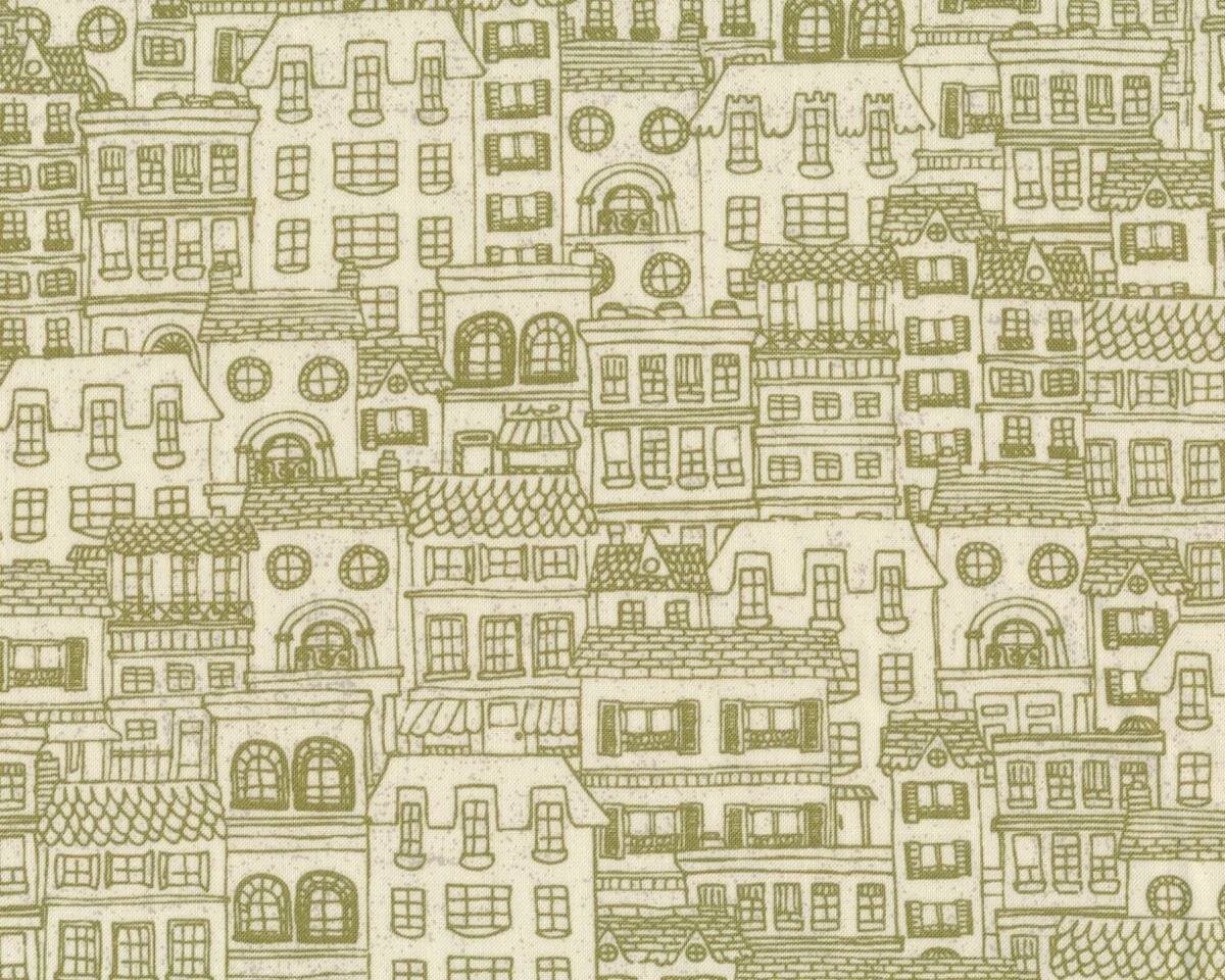 Patchworkstoff MON AMI, Häuser, creme-schilfgrün, Moda Fabrics