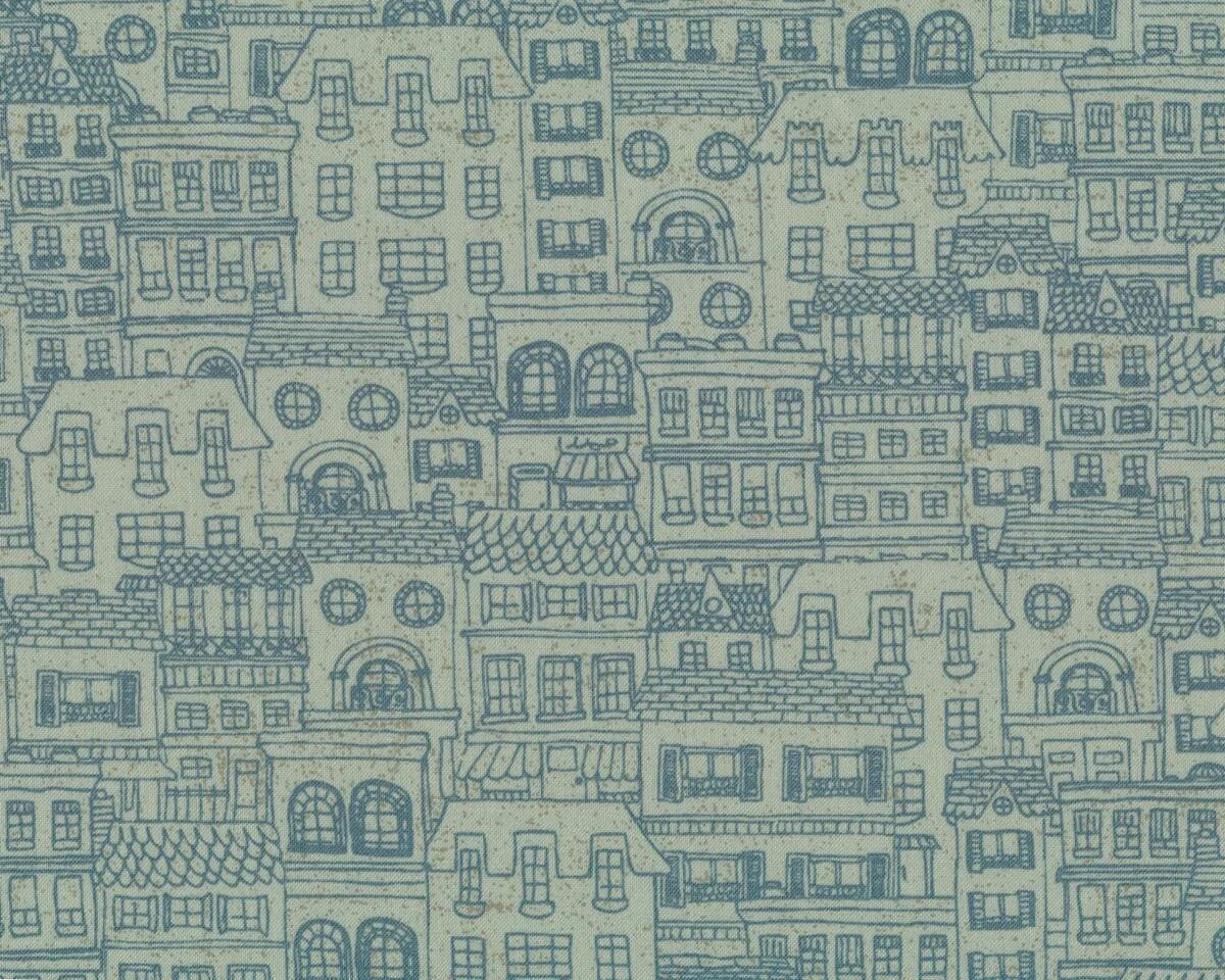 Patchworkstoff MON AMI, Häuser, helles grüngrau-helles blaugrau, Moda Fabrics