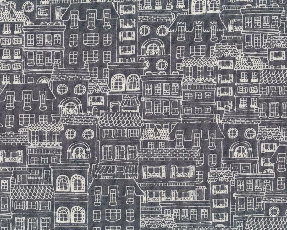 Patchworkstoff MON AMI, Häuser, steingrau, Moda Fabrics
