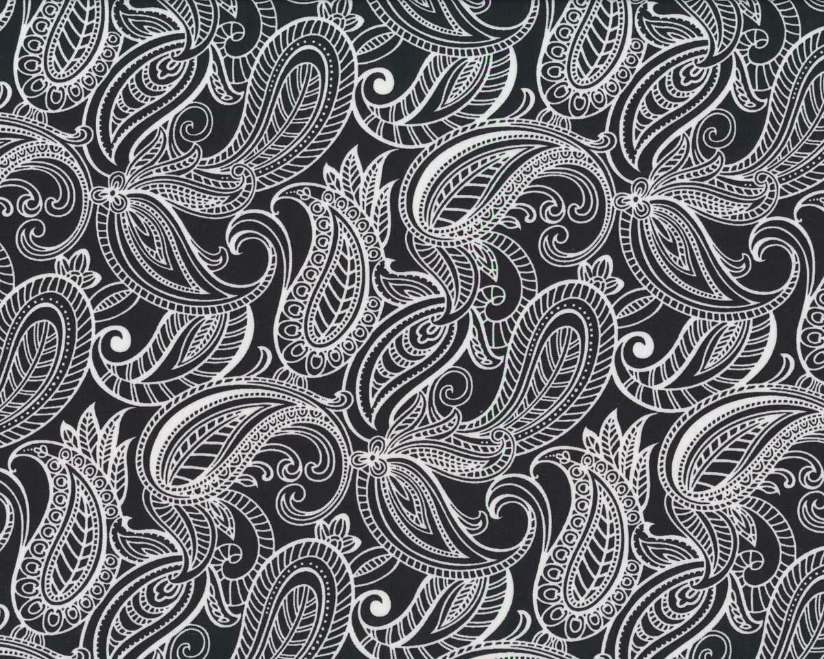 Patchworkstoff NIGHT & DAY, Paisley, schwarz-weiß, Benartex