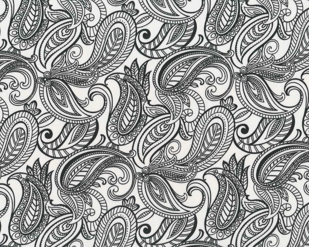 Patchworkstoff NIGHT & DAY, Paisley, weiß-schwarz, Benartex