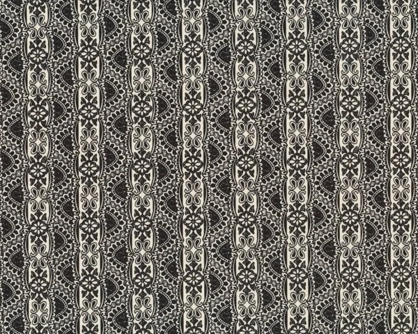 Patchworkstoff "Noir" mit Blüten-Ornament-Streifen, schwarz-cremé