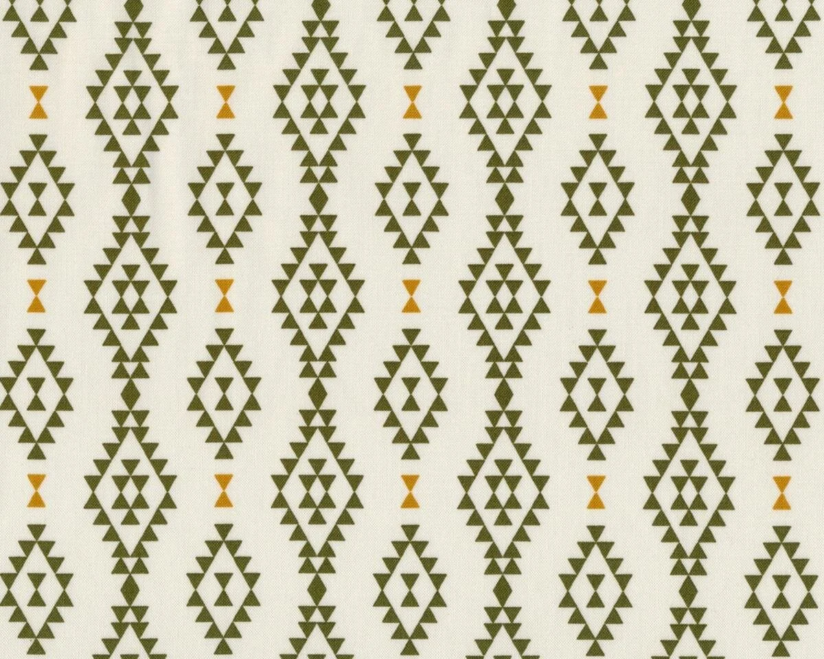 Patchworkstoff NOMAD, Dreieck-Ornamente, cremé-dunkles olive, Moda Fabrics
