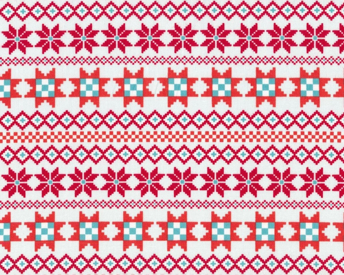 Patchworkstoff NORDIC HOLIDAY, Norweger-Muster, weiß-rot