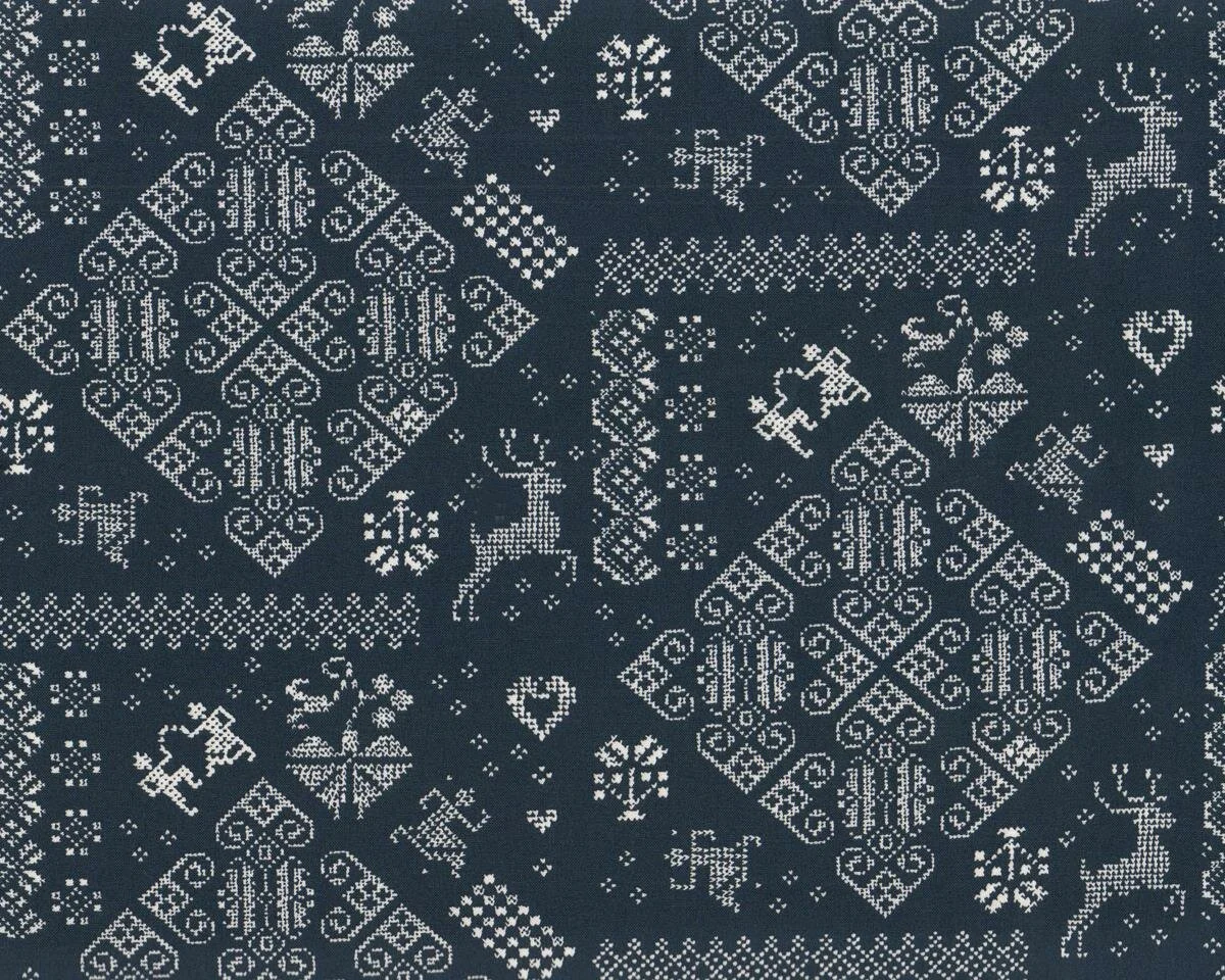 Patchworkstoff NORDIC STITCHES, Ornamente aus Norwegermuster, marineblau-gebrochenes weiß, Moda Fabrics