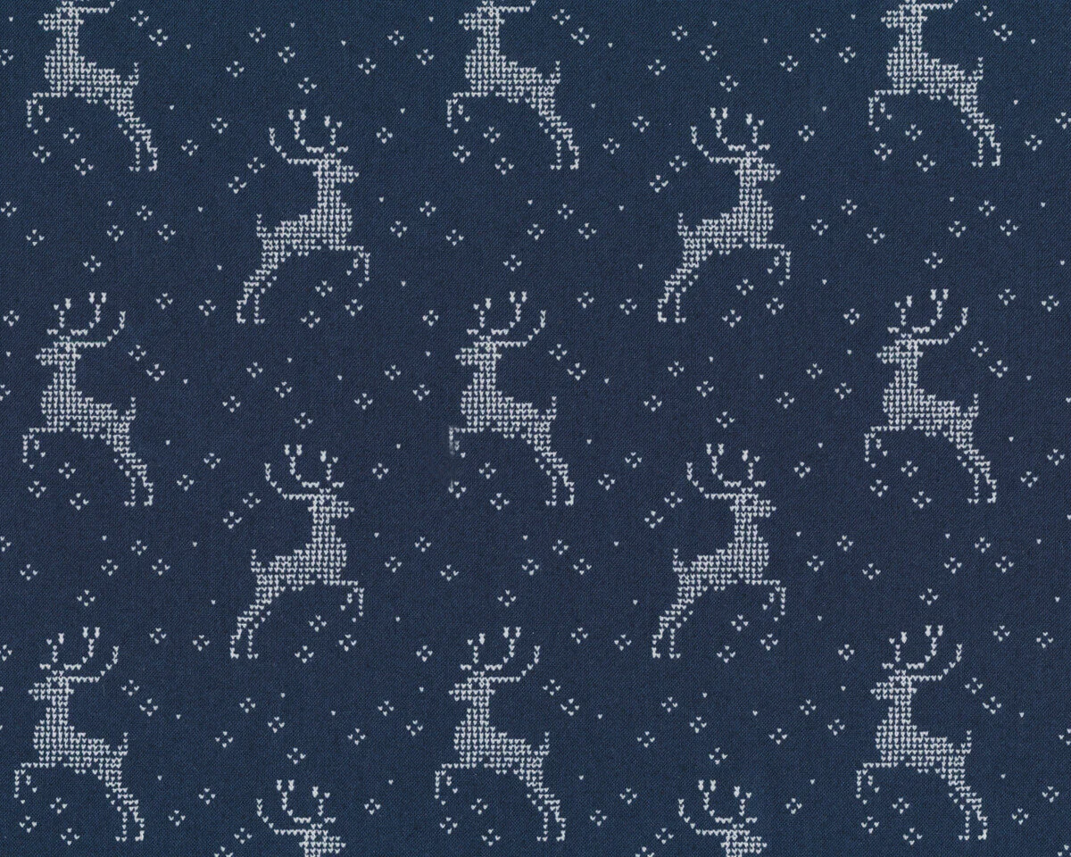 Patchworkstoff NORDIC STITCHES, Strick-Hirsche, dunkelblau-gebrochenes weiß, Moda Fabrics