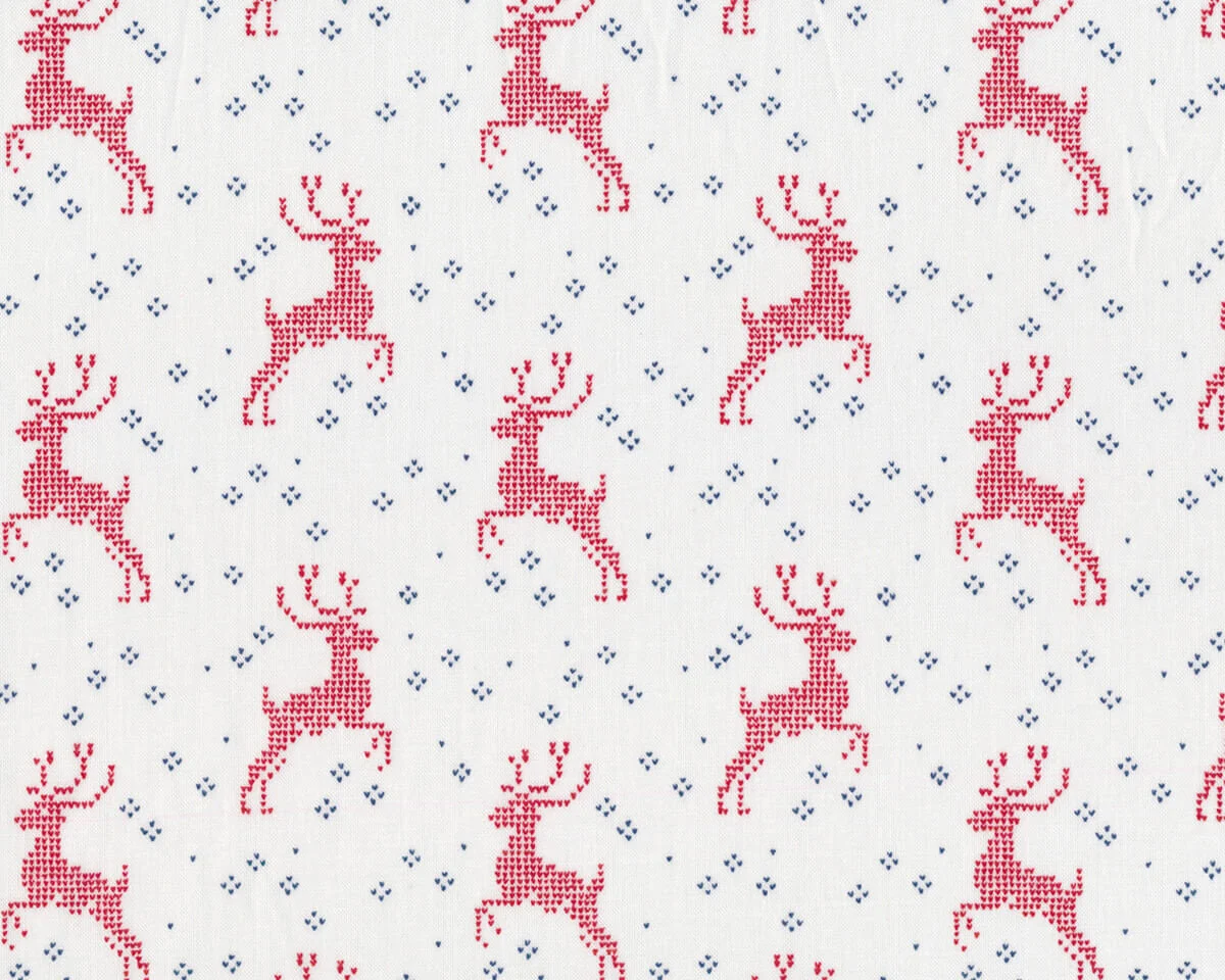 Patchworkstoff NORDIC STITCHES, Strick-Hirsche, gebrochenes weiß-rot, Moda Fabrics