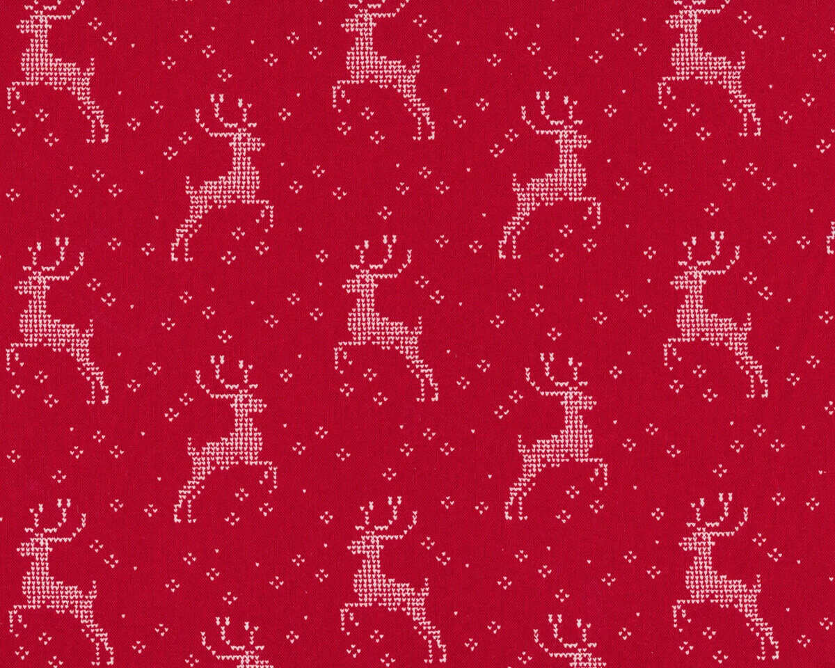 Patchworkstoff NORDIC STITCHES, Strick-Hirsche, rot-gebrochenes weiß, Moda Fabrics
