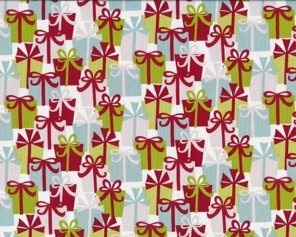 Patchworkstoff OH SO JOLLY mit Weihnachtsgeschenken, weinrot