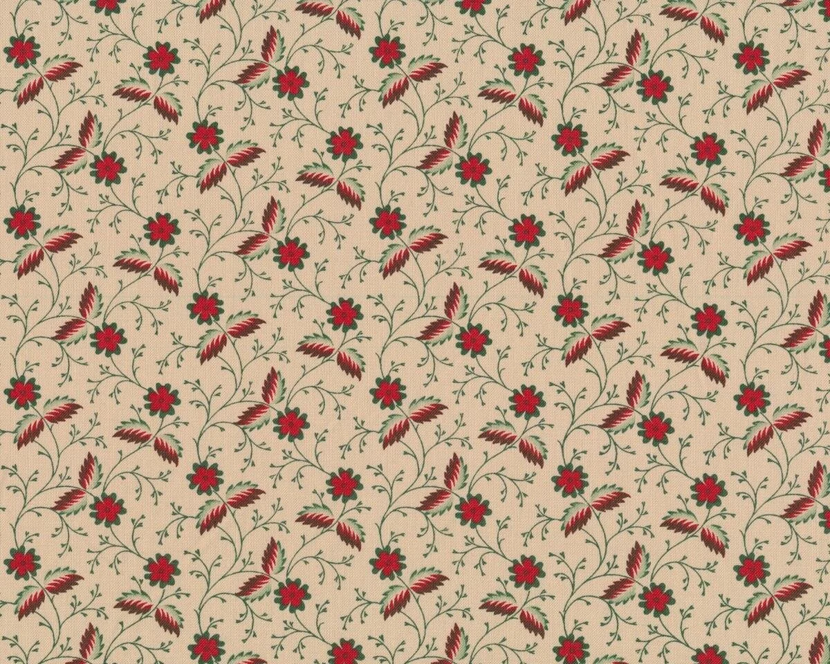 Patchworkstoff OLD STURBRIDGE VILLAGE, Blüten-Blatt-Ranken, beige-rot