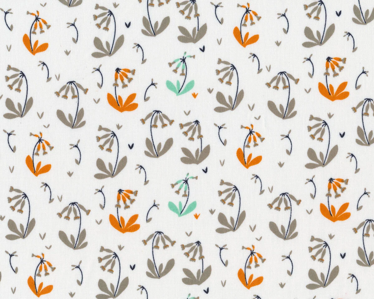 Patchworkstoff Organic Cotton FOXGLOVE, Schlüsselblumen, schlammbraun-mintgrün