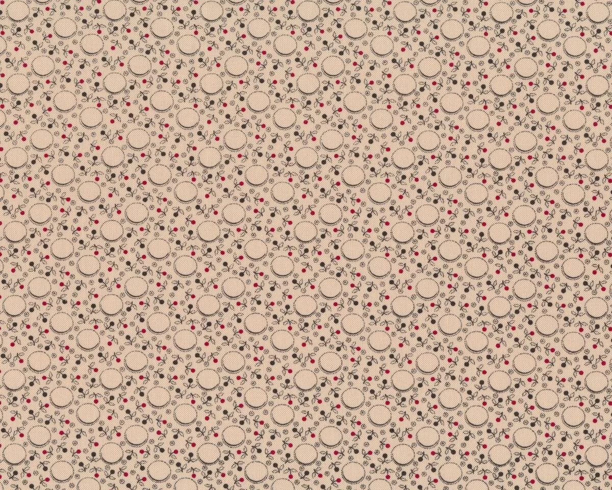 Patchworkstoff PAISLEY PERSUASION, Kugel-Blümchen, beige-dunkelrot-schwarz
