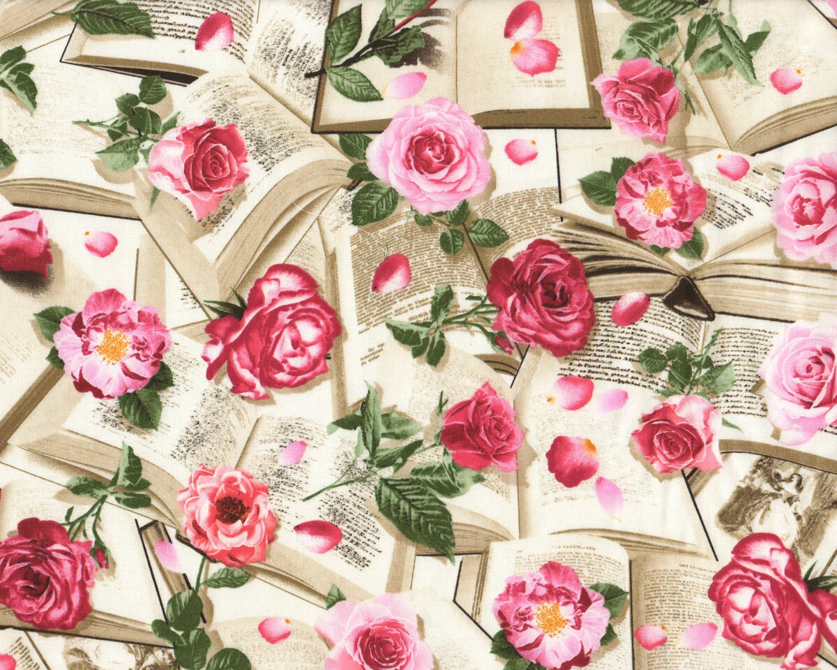 Patchworkstoff PARIS ATELIER, Rosen und Bücher, Timeless Treasures