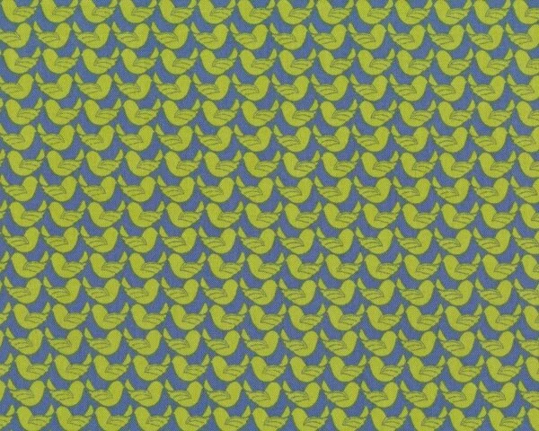 Patchworkstoff PEACE GARDEN, Vogel-Muster, hellgrün-gedecktes blau