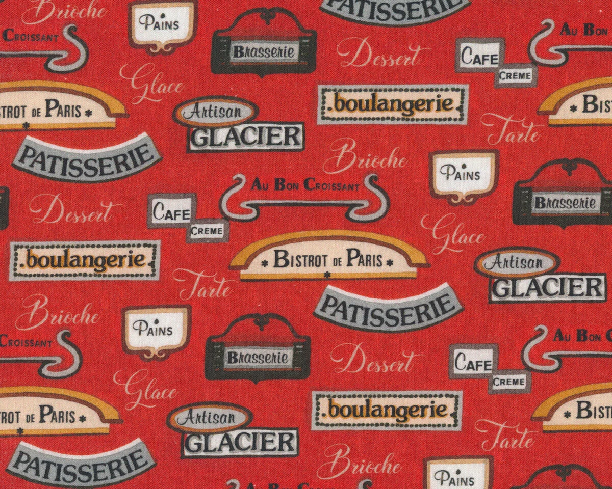 Patchworkstoff PENICHE, Paris Schrift, tomatenrot