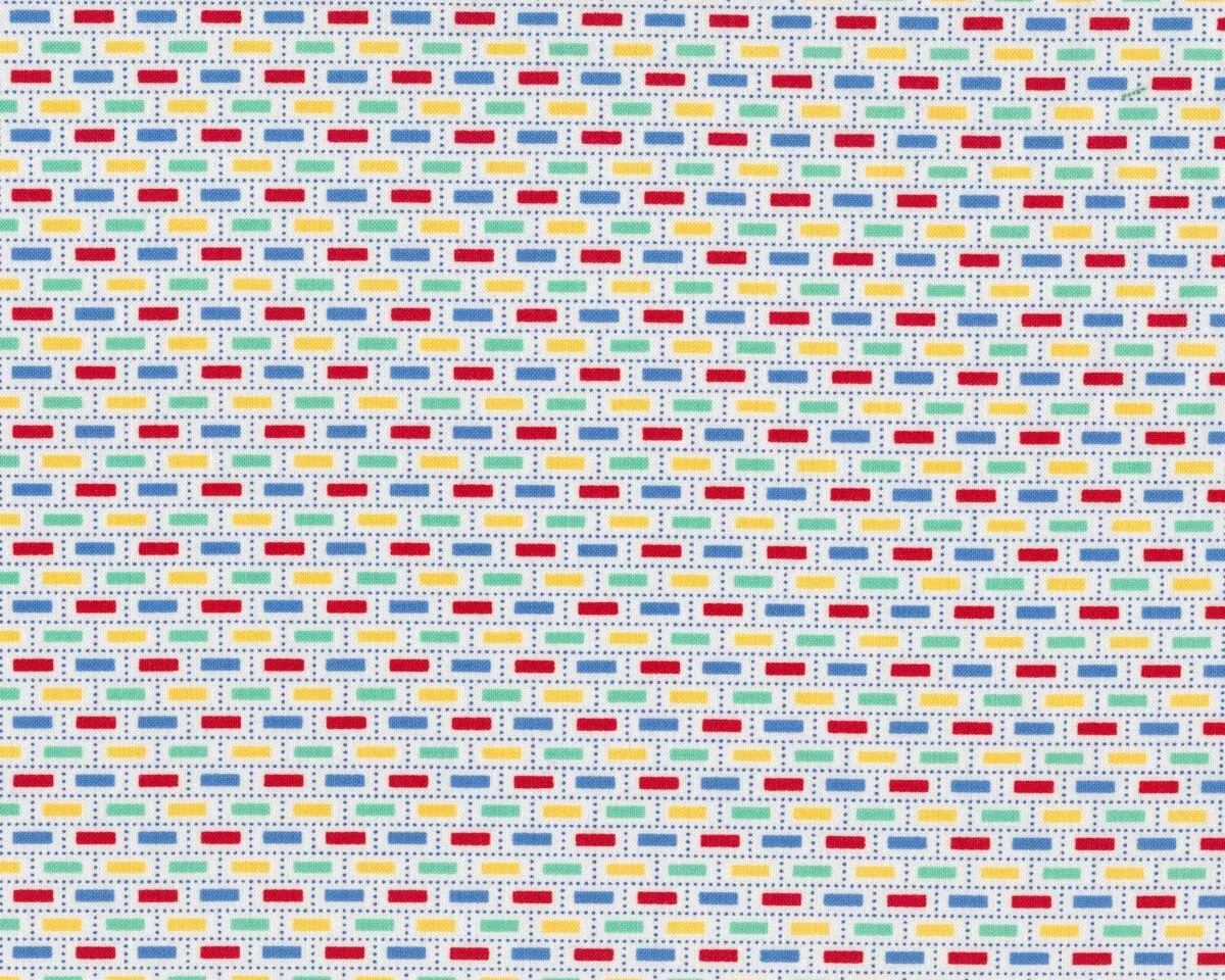 Patchworkstoff PENNYS DOLLHOUSE, kleine Rechtecke, rot-blau