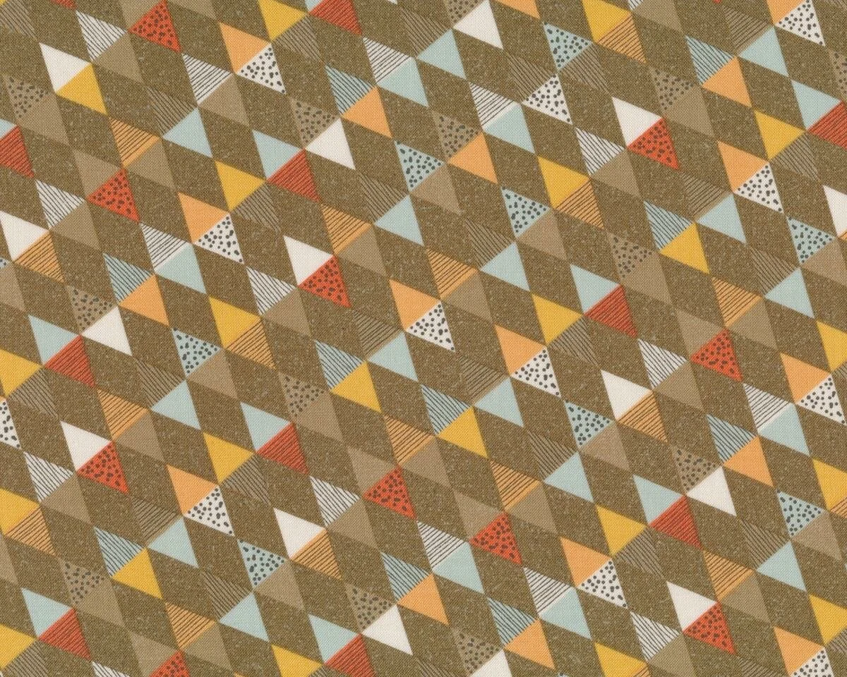 Patchworkstoff PERSIMMON, geteilte Rauten, olivbraun-helles aprikot, Moda Fabrics