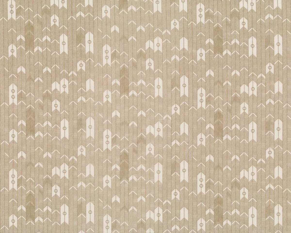 Patchworkstoff PERSIMMON, Indianerfischgrat, wollweiß-olivbraun, Moda Fabrics