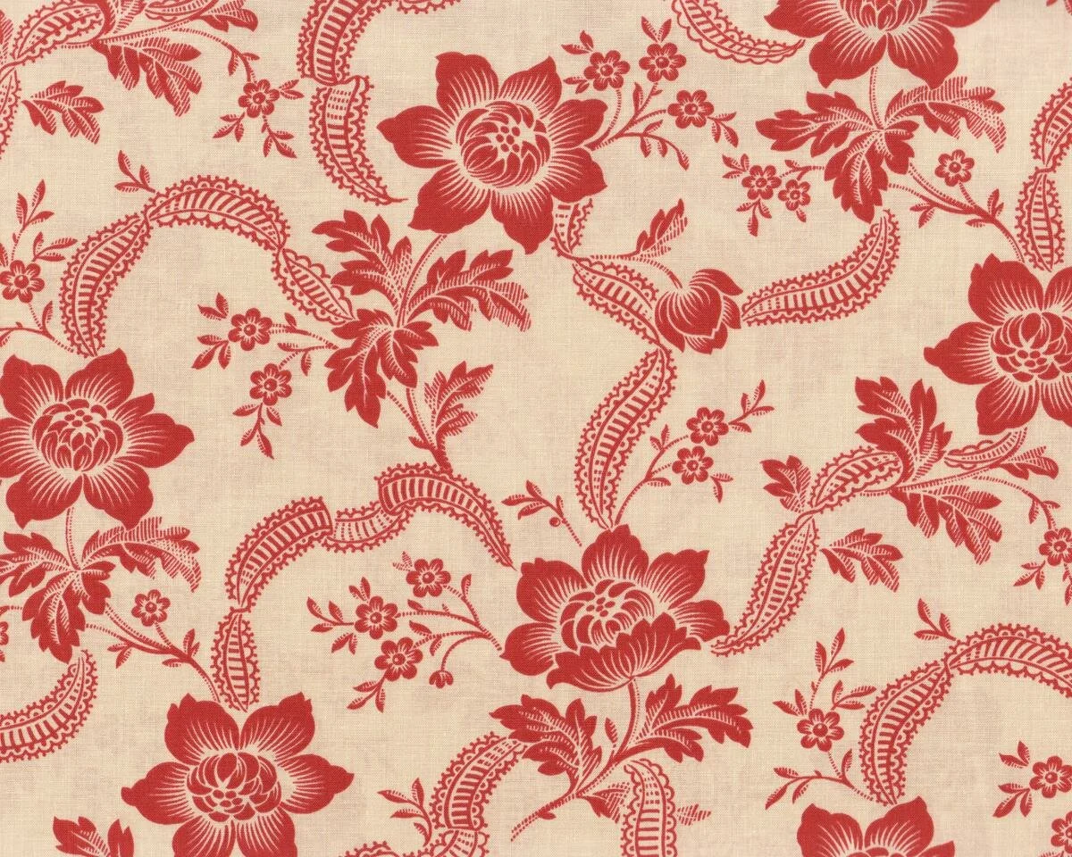 Patchworkstoff PONDICHERRY, Streifenblatt-Blüten, hellbeige-pastellrot, Moda Fabrics