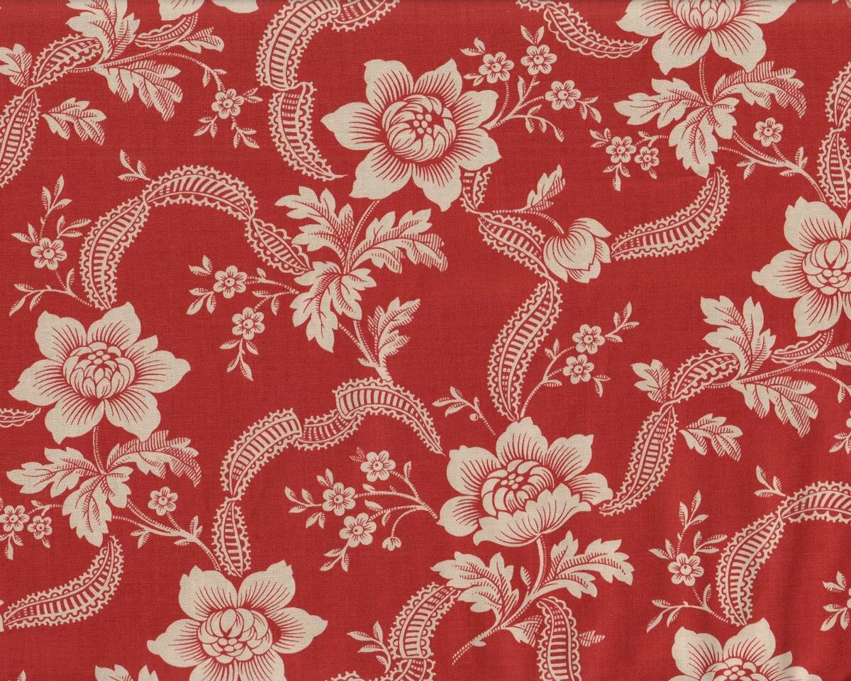 Patchworkstoff PONDICHERRY, Streifenblatt-Blüten, pastellrot-hellbeige, Moda Fabrics
