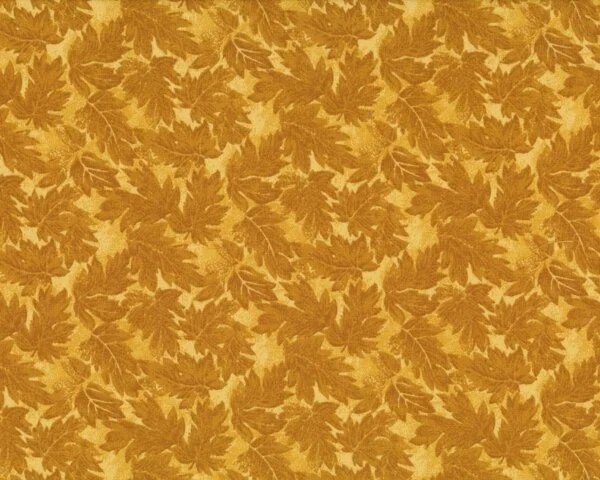 Patchworkstoff "Poppy Love" mit zartem Blätter-Laub, goldbraun-goldgelb